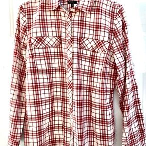 Talbots Womens Red/White Roll-Tab Sleeve Button Down Shirt 14 EUC